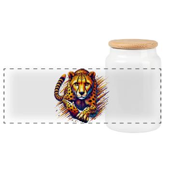 Cheetah - Panoramic Cookie Jar with Wooden Lid - white - Front