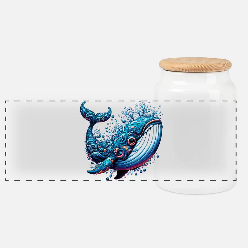 Whale - Panoramic Cookie Jar with Wooden Lid - white