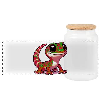 Gecko - Panorama Keksdose mit Holzdeckel - Weiß - Vorne
