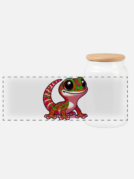 Gecko - Panorama Keksdose mit Holzdeckel - Weiß
