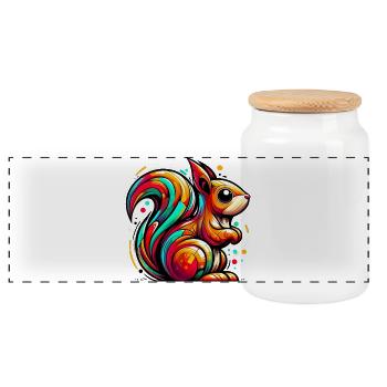 Squirrel - Panoramic Cookie Jar with Wooden Lid - white - Front