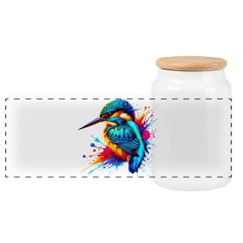 Kingfisher - Panoramic Cookie Jar with Wooden Lid - white - Front