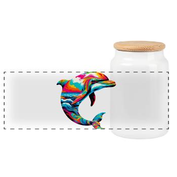 Dolphin - Panoramic Cookie Jar with Wooden Lid - white - Front