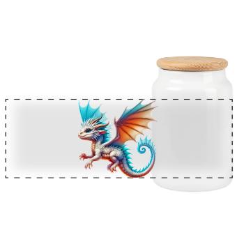 Dragon - Panoramic Cookie Jar with Wooden Lid - white - Front