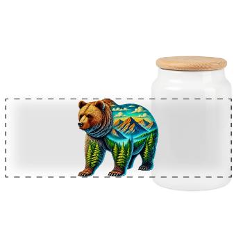Bear - Panoramic Cookie Jar with Wooden Lid - white - Front