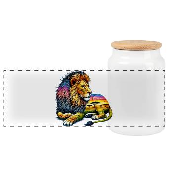 Lion - Panoramic Cookie Jar with Wooden Lid - white - Front