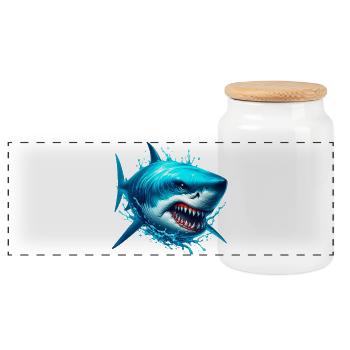 Requin - Boîte à biscuits avec couvercle en bois - blanc - Devant