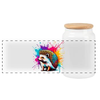 Hedgehog - Panoramic Cookie Jar with Wooden Lid - white - Front