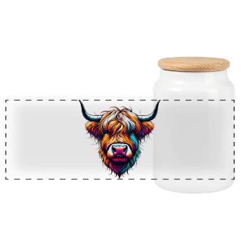 Vache écossaise des Highlands - Boîte à biscuits avec couvercle en bois - blanc - Devant