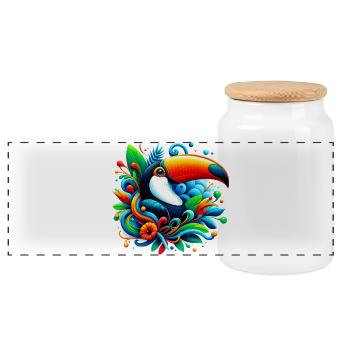 Toucan - Panoramic Cookie Jar with Wooden Lid - white - Front