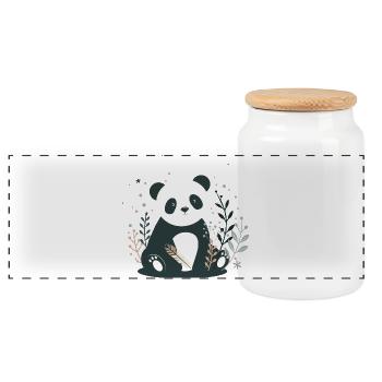 Panda amoureux avec des plantes minimalistes - Boîte à biscuits avec couvercle en bois - blanc - Devant