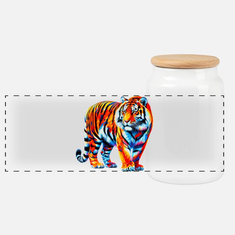 Tiger - Panorama Keksdose mit Holzdeckel - Weiß