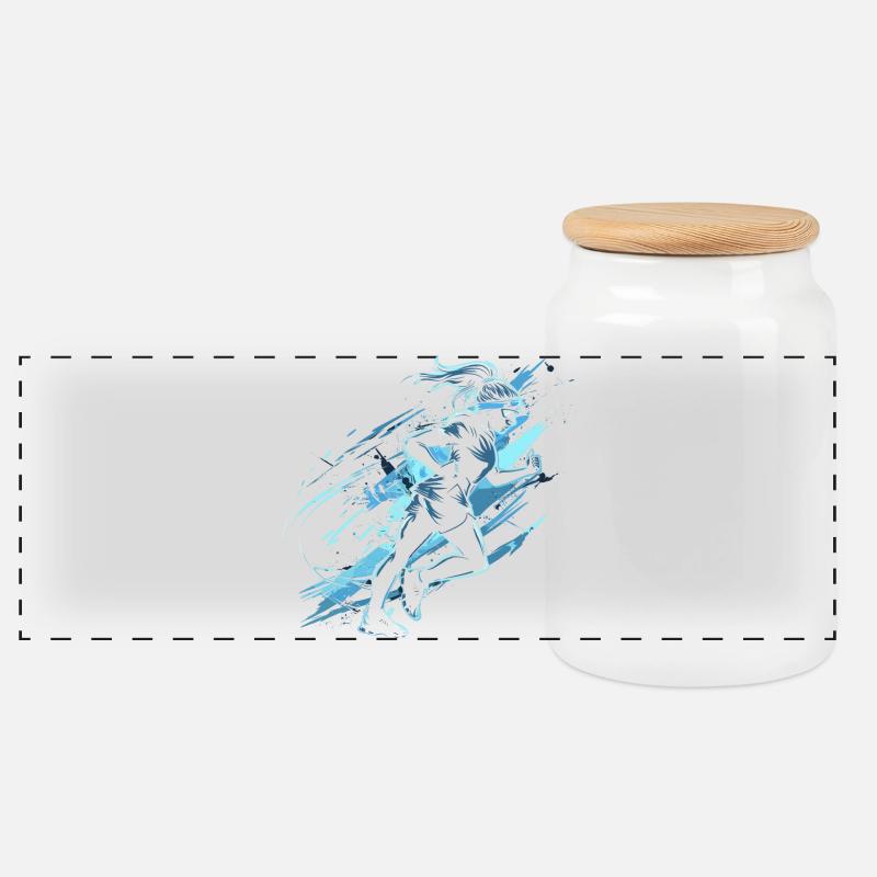 Läuferin Grafik - Panorama Keksdose mit Holzdeckel - Weiß