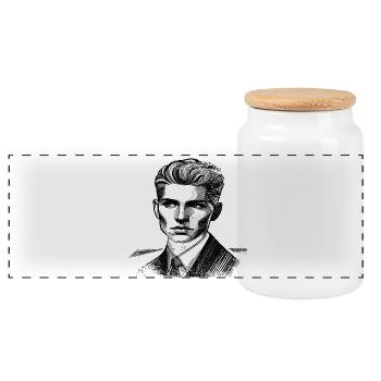 Unknown star | Line Grid | Men - Panoramic Cookie Jar with Wooden Lid - white - Front