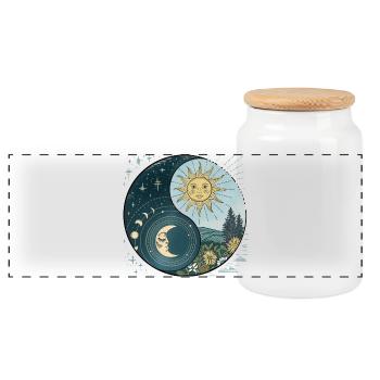 Yin Yang Sonne und Mond Himmlische Harmonie - Panorama Keksdose mit Holzdeckel - Weiß - Vorne