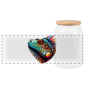 Iguana - Panoramic Cookie Jar with Wooden Lid - white - Front