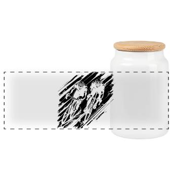 Cyclist - Panoramic Cookie Jar with Wooden Lid - white - Front