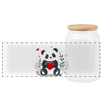 Panda mit Herz - Liebevoller Valentinsgruß - Panorama Keksdose mit Holzdeckel - Weiß - Vorne