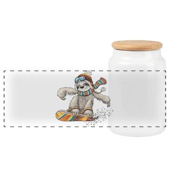 Faultier Snowboard Pun Slowboard Humor Wintersport - Panorama Keksdose mit Holzdeckel - Weiß - Vorne