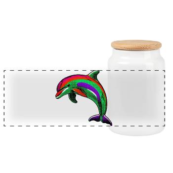 Dolphin - Panoramic Cookie Jar with Wooden Lid - white - Front