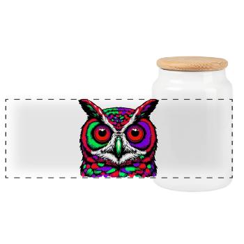 Owl - Panoramic Cookie Jar with Wooden Lid - white - Front