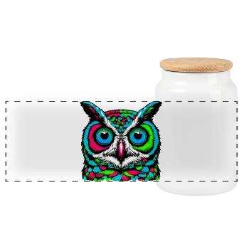 Owl - Panoramic Cookie Jar with Wooden Lid - white - Front