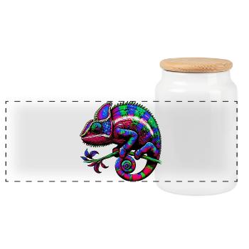Chameleon - Panoramic Cookie Jar with Wooden Lid - white - Front