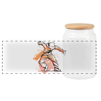 Breakdancer Drawing - Panoramic Cookie Jar with Wooden Lid - white - Front