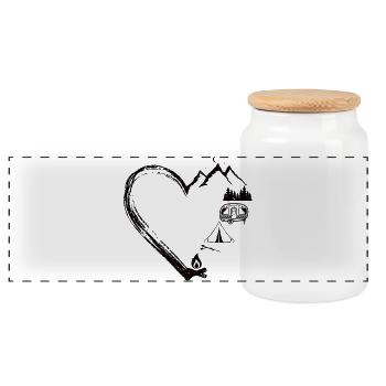Conception de patch de camping Mountain Heart - Boîte à biscuits avec couvercle en bois - blanc - Devant
