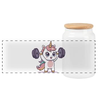 Einhorn-Athlet im Training - Panorama Keksdose mit Holzdeckel - Weiß - Vorne