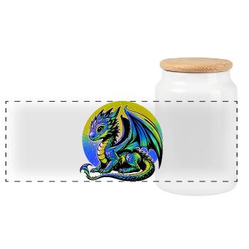Dragon - Panoramic Cookie Jar with Wooden Lid - white - Front
