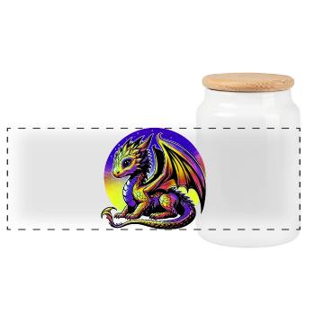 Dragon - Panoramic Cookie Jar with Wooden Lid - white - Front