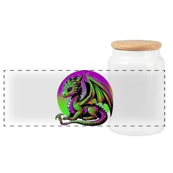 Dragon - Panoramic Cookie Jar with Wooden Lid - white - Front