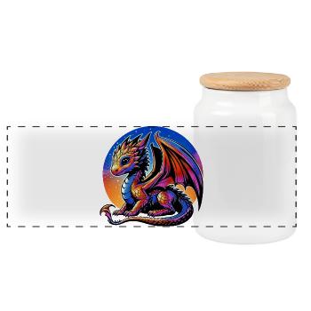 Dragon - Panoramic Cookie Jar with Wooden Lid - white - Front