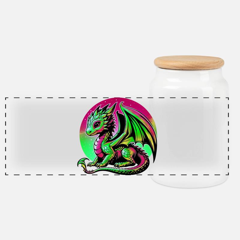 Drache - Panorama Keksdose mit Holzdeckel - Weiß