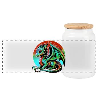 Drache - Panorama Keksdose mit Holzdeckel - Weiß - Vorne