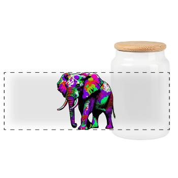 Elefant - Panorama Keksdose mit Holzdeckel - Weiß - Vorne