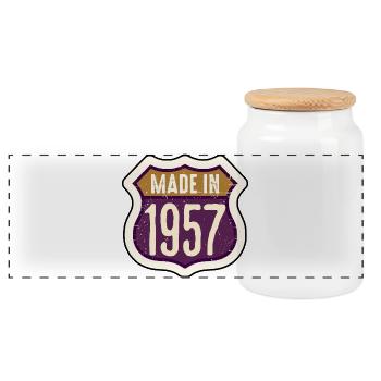 Badge Vintage Made in 1957 - Boîte à biscuits avec couvercle en bois - blanc - Devant