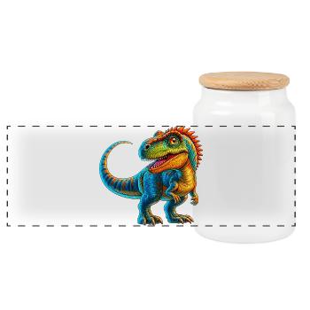 Dinosaure - Boîte à biscuits avec couvercle en bois - blanc - Devant