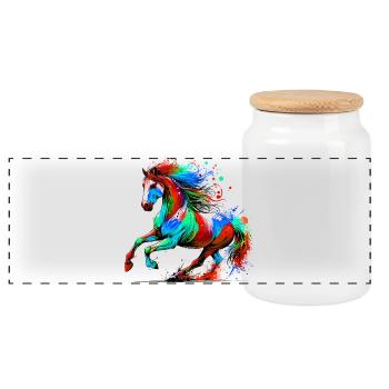 Horse - Panoramic Cookie Jar with Wooden Lid - white - Front
