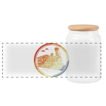 Locomotive Sketch Retro Style - Panoramic Cookie Jar with Wooden Lid - white - Front