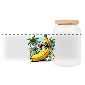 Relaxed banana - Panoramic Cookie Jar with Wooden Lid - white - Front
