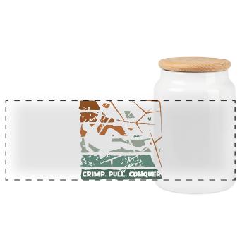 Bouldering – Crimping. Pull. Conquer. - Panoramic Cookie Jar with Wooden Lid - white - Front
