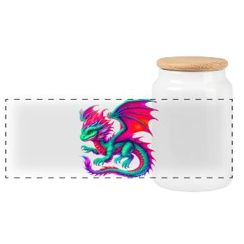 Dragon - Panoramic Cookie Jar with Wooden Lid - white - Front