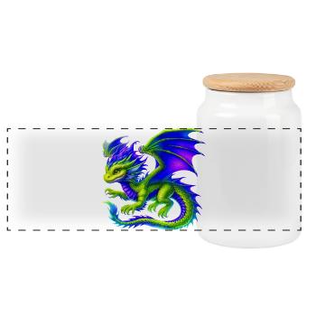 Dragon - Panoramic Cookie Jar with Wooden Lid - white - Front