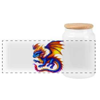 Dragon - Panoramic Cookie Jar with Wooden Lid - white - Front