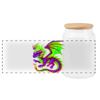 Dragon - Panoramic Cookie Jar with Wooden Lid - white - Front