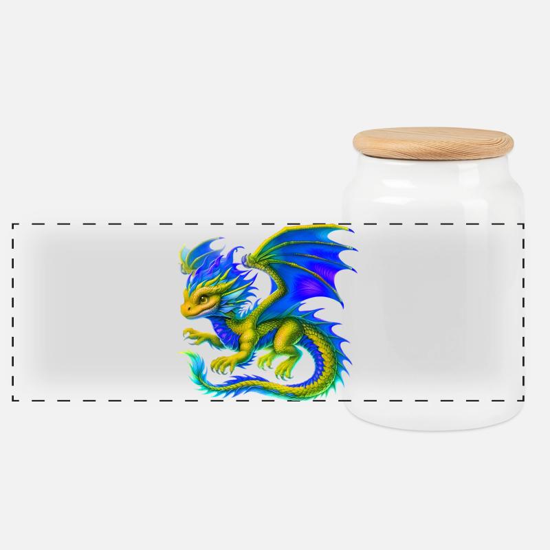 Drache - Panorama Keksdose mit Holzdeckel - Weiß