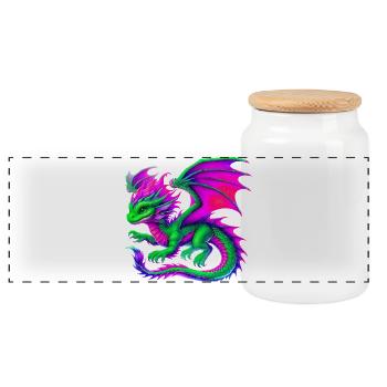 Dragon - Panoramic Cookie Jar with Wooden Lid - white - Front