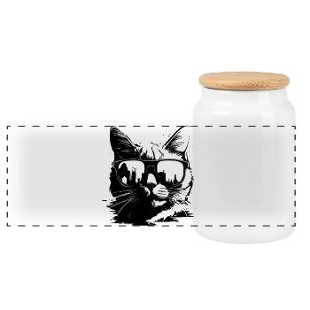 Katze mit Sonnenbrille - Panorama Keksdose mit Holzdeckel - Weiß - Vorne